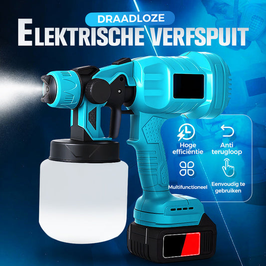Draadloos elektrisch spuitpistool ⚡ 800 ml/minuut voor continu spuiten 💪 Oplaadbaar, draadloos, spuit onder elke hoek zonder lekken. Perfect voor meubels, schuttingen en muren 🏠