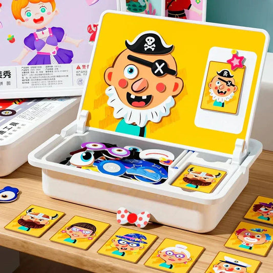 🧲 Magnetische Gezichtsdress-up Reisspel – Educatief Leerspeelgoed Dubbelzijdig voor Kleuters!