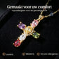 💎 50% KORTING!! ✝️ Kleurrijke ketting met kruisvormige hanger van strass – levendige glinstering, verstelbare lengte en een betekenisvol statement ✨