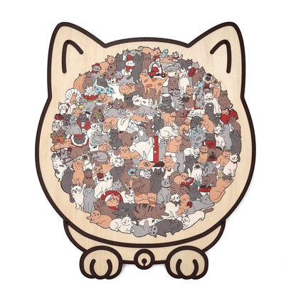 🐱🧩 135-delige Morandi-kleurige Houten Kat Puzzel – Uniek Katvormig Frame, Gedetailleerde Stukken & Stressvermindering (Decoratief Cadeau)!