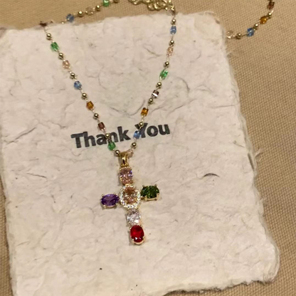 📿Laatste kans💎Kleurrijke Kruis Hanger Kettingen met Strasssteentjes