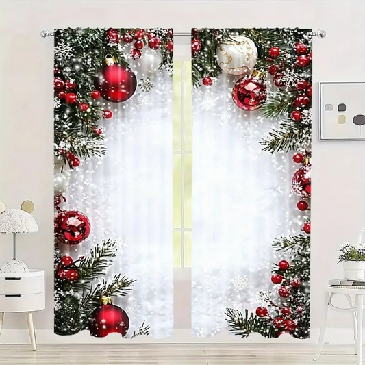 🔈🔈60% KORTING ! ✨ Kerst Gordijnen Set van 2 Stuks - Dik Polyester, Eenvoudig te Plaatsen, Machinewasbaar, Creëert een Feestelijke Sfeer 🎄🏠