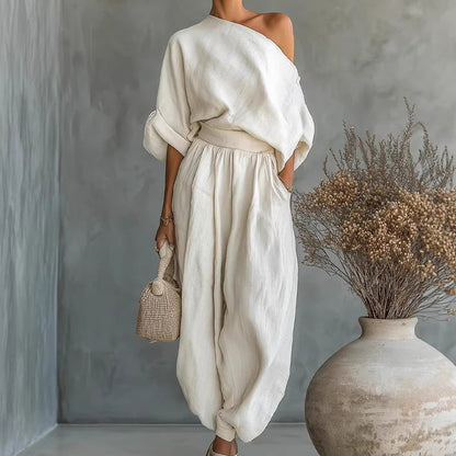 🎁NIEUWE AANKOMST 60% KORTING💥 Asymmetrische top met één schouder en bijpassende broek voor dames