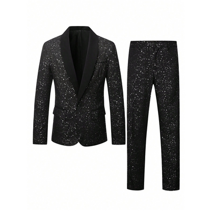 🔈🔈NIEUWE COLLECTIE 2026 - 60% KORTING !!!🧥👖Zwarte glitter smokingset voor heren