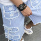 🔥NU 60% KORTING!🔥 Gescheurde denim shorts voor heren met gerafelde details