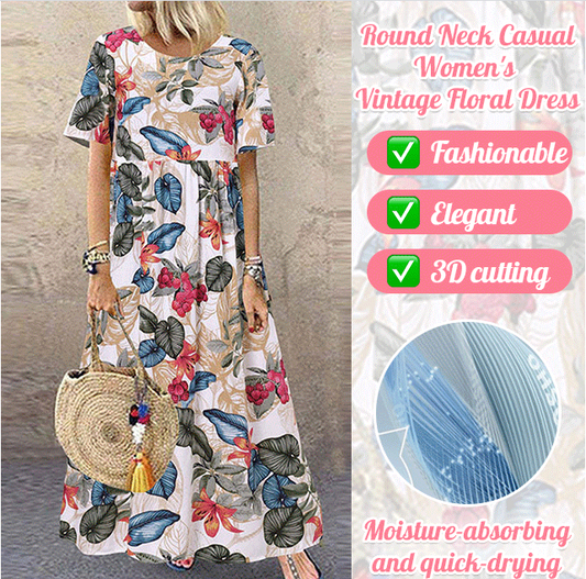 Retro maxi-jurk met bloemenprint 🌼 Ronde hals, korte mouwen, losvallend en zwierig, waardoor je eruitziet alsof je zo uit een tuin bent gestapt 🌿