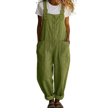 👖 NU 60% KORTING! 🌿 Casual damesoveralls met knoopsluiting – Verstelbare bandjes, ademende stof en relaxte pasvorm ✨