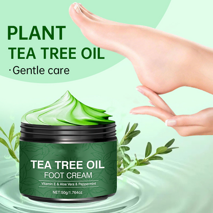 Voetmaskercrème met Tea Tree-olie 🦶 — Aloë voor diepe hydratatie, vitamine E voor het herstellen van gebarsten huid: Geniet thuis van een voetbehandeling van spakwaliteit 🧴