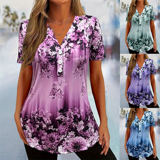 🥳ZOMER UITVERKOOP🥳50K+ VERKOCHT!💥60% KORTING! 🔥Dames Elegante Bloemenprint Korte Mouw Top