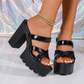 Platform sandalen met dikke hak 👡 Ontwerp met gekruiste bandjes, instapmodel, antislipzool met ribbels, geeft 5 cm extra lengte, perfect om te winkelen of voor een date 🛍️