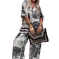 👚50% KORTING! 🌸 Casual set met print en V-hals voor dames – Zacht en ademend – Top met V-hals en lange broek 🍃