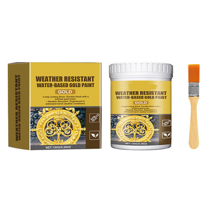 🎨🏡Verfset met bladgoudeffect – Watergedragen, weerbestendige metallic goudverf met kwast, ideaal voor meubels, decoratie en doe-het-zelfprojecten buitenshuis