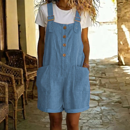👖 50 % KORTING! ✨ Retro effen jumpsuit – verstelbare schouderbanden, grote zakken en een relaxte pasvorm – de perfecte casual zomerbusiness ☀️