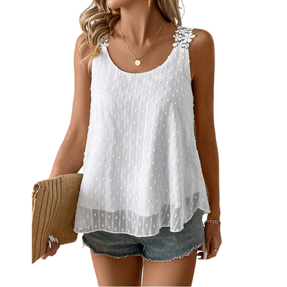 👕✨ 50% KORTING – SLECHTS VOOR BEPERKTE TIJD! Elegante tanktop met kanten bandjes en stippenpatroon – Casual, vrouwelijk en perfect voor de zomer en dagelijks gebruik ✨