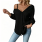 👚 50% KORTING! ✨ Off-shoulder knoopblouse voor dames – asymmetrisch, crêpe en lange mouwen – luchtig, casual en chic 💫