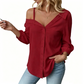 👚 50% KORTING! ✨ Off-shoulder knoopblouse voor dames – asymmetrisch, crêpe en lange mouwen – luchtig, casual en chic 💫