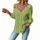 👚 50% KORTING! ✨ Off-shoulder knoopblouse voor dames – asymmetrisch, crêpe en lange mouwen – luchtig, casual en chic 💫