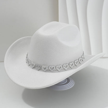 🤠 TIJDELIJKE AANBIEDING: 50% KORTING! 💥 Dames rhinestone hart cowboyhoed – Sprankelende, elegante Franse jazz fedora ✨