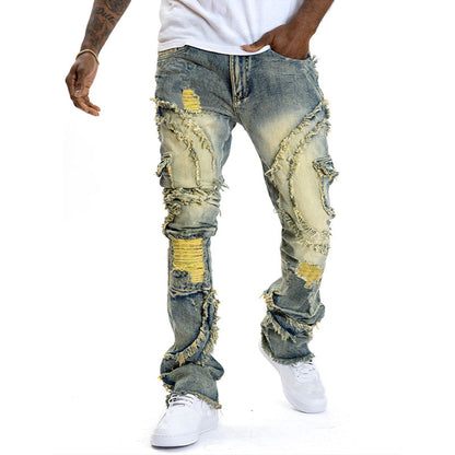 👖 50% KORTING! ✨ Klassieke stretchjeans met uitlopende pijpen voor heren – vintage-wash & patchwork-details – hoogwaardige denim, perfect voor een smart-casual-look – comfortabel en stijlvol 🔥