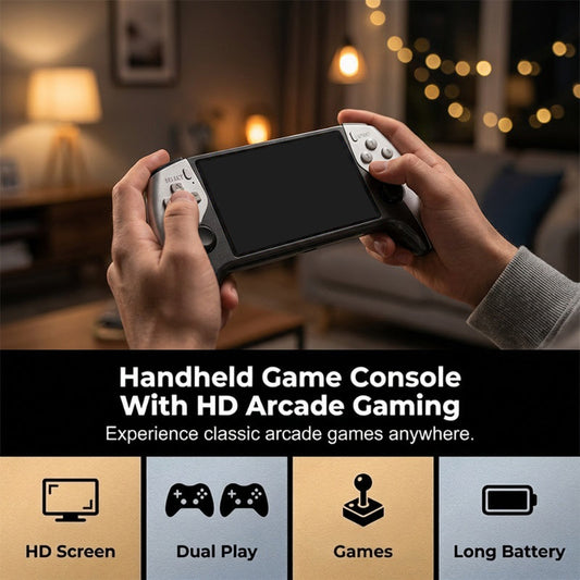 🎮🕹️ 50% KORTING! Draagbare spelconsole – Spelmodus voor twee spelers, ergonomische handgreep. 5″ HD-scherm, lange batterijduur. Retroplezier, waar je ook bent! ✨🔋
